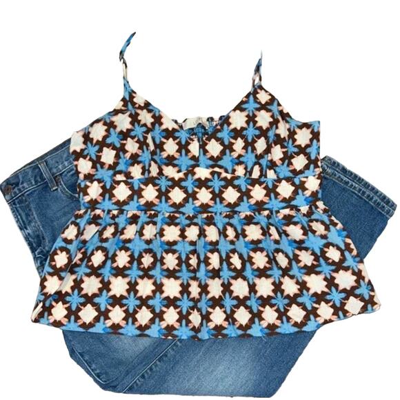 NWT LOFT Blue, Cream, Pink, Brown Sunwashed Floral Boho Peplum Cami - Picture 1 of 10